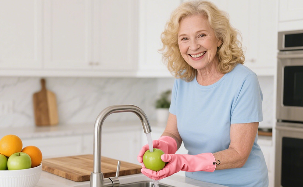 Dishwashing Rubber Gloves for Cleaning – 4 Pairs Kitchen Gloves with Handing Hooks