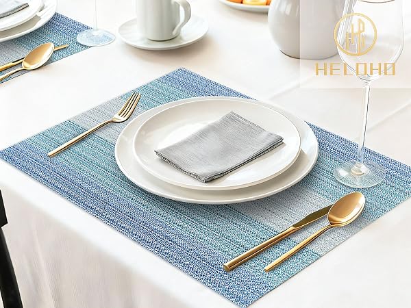 HeloHo Placemats Set of 4,Vinyl Table Place Mats Stain Resistant Foldable Placemats Washable
