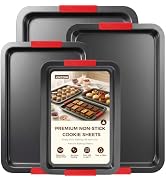 Kikcoin Nonstick Cookie Sheets Set of 4 with Half Sheet (18.9"×13"), Large, Medium & Small, Carbo...