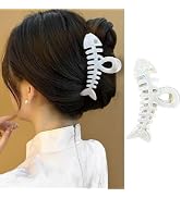 White Fishbone Hair Clips Large Acrylic Fish Bone Shape Hair Claw Clips with Pearl Designs Strong...