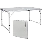REDCAMP Aluminum Camping Table 4 Foot, Portable Folding Table Adjustable Height Lightweight for P...