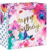 Papyrus 11.4" Large Birthday Gift Bag, Floral Watercolor (1 Bag)