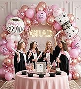 Pink Graduation Balloons, Grad Round Foil Balloons, Metallic Confetti Pink White Balloon for Cong...