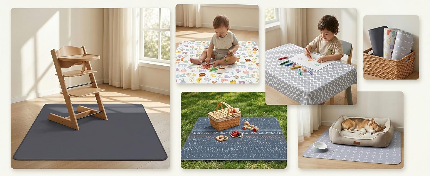 WOMUMON 51" Foldable Splat Mat, Waterproof Travel Mat for Baby Meals, Art Crafts, and Pets