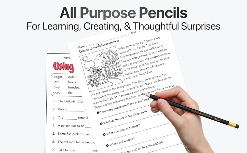 Versatile pencils with erasers and pencil with rubber on the end for students