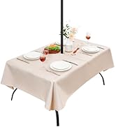 Wolkemer Water Resistant Outdoor Neutral Tablecloth with Umbrella Hole and Zipper, 60x84 inch Rec...