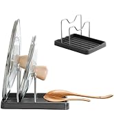 Aenfaiy 2 in 1 Pot Lid Holder & Spoon Rest for Kitchen Counter, Plastic Utensil Rest with Stainle...