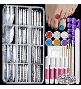 Teenitor 312pcs Clear Toe Nails Press on with Glitter Kit, Acrylic Toe Nail Tips Kit with Nail Gl...