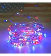 4th of July Decorations, 4 Pack Red White and Blue Fairy Lights Battery Operated with Timer, Wate...
