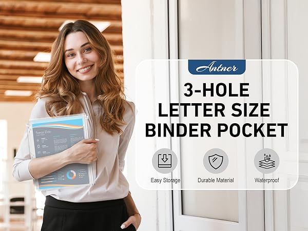 Clear Letter Size Binder Pockets 3 Ring Binder Zipper Pouch Document Organizer