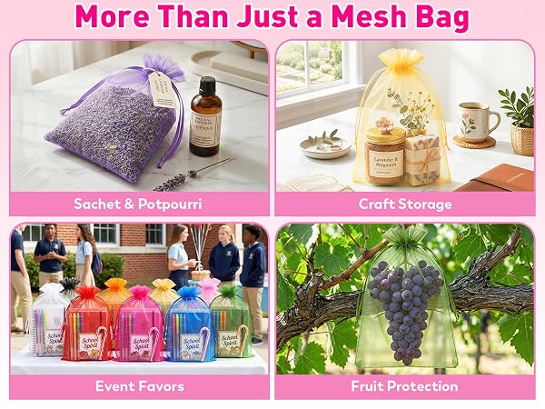 Mesh Bags Large Size for Sachet & Potpourri, Craft Storge, Event Favors, and Fruit Protection