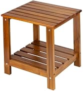 Utoplike Teak Side Table Outdoor, Patio End Table Double Layer, Wooden Coffee Accent Tables for B...