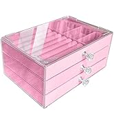 Jemjosh Clear Acrylic Velvet Jewelry Organizer with 3 Drawers, Stackable Display Storage Earrings...