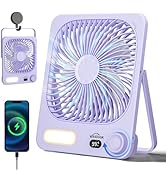 WHATOOK Large Travel Desk Fan Night Light: 10000mAh Battery 40 Hours Runtime Silent Rechargeable ...