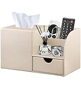YAPISHI Square Tissue Box Cover with Storage Drawer, PU Leather Facial Tissues Cube Boxes Holder ...