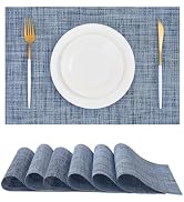 Leetaltree Deep Navy Woven Placemats Set of 6 - Heat Resistant Non-Slip Place mats for Dining Tab...