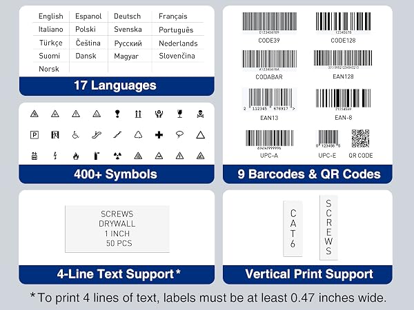 To print 4 lines of text, labels must be at least 0.47 inches wide.