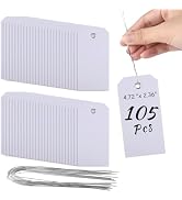105 Pcs Tags with String Waterproof Tags, PLULON 4 3/4" x 2 3/8" White Shipping Labels Tags for L...