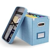Oterri File Organizer Box with Lid, Hanging Filing File Box with Mesh Pocket, Document Organizer ...