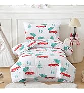 JSD Red Cars Christmas Tree Toddler Bedding Set, 4 Piece Bed-in-Bag Comforter Sheet Set, Machine ...