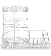 MOSIKER 360 Rotating Skincare Organizer,Large Clear Acrylic Tiered Adjustable Perfume Tray Cosmet...