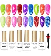 SUPWEE Neon Cat Eye Gel Nail Polish, 6 Colors Magnetic Gel Nail Polish Summer Colors Green Yellow...