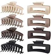 TOCESS Large Hair Claw Clips for Women Girls, 8PK Neutral Matte Jumbo Square Hair Clips for Thick...