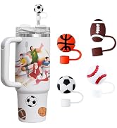 Basketball Straw Cover Caps, 4 Pcs Silicone Straw Toppers Compatible with Stanley 30&40 Oz Tumble...