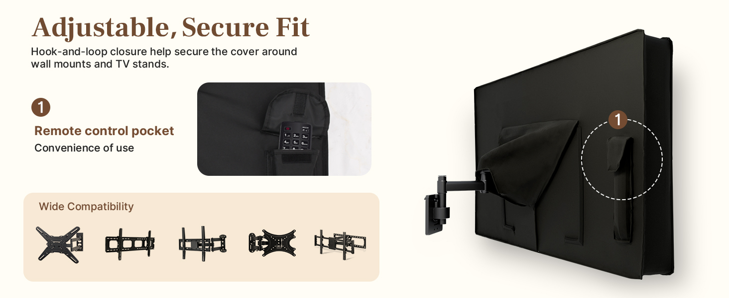 Fits Wall-Mounted and Freestanding Outdoor TVs with Adjustable Fit