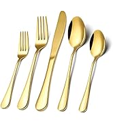 Gold Silverware Flatware Set for 8, 40 Piece Stainless Steel Cutlery Set With Titanium Golden Pla...