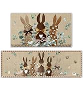 InIsaJace Easter Kitchen Mats Set of 2, Rustic Bunny Bow Kitchen Rugs Non Slip for Floor, Easter ...