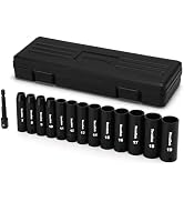 TecoTek 14 Pieces 3/8-Inch Drive Deep 12-Point Metric Impact Socket Set, CR-V, 7mm to 19mm, 1/4