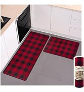 Matace Buffalo Check Plaid Kitchen Rug Set - 2PCS (17x47 & 17x29), Farmhouse Style, Non-Printed W...