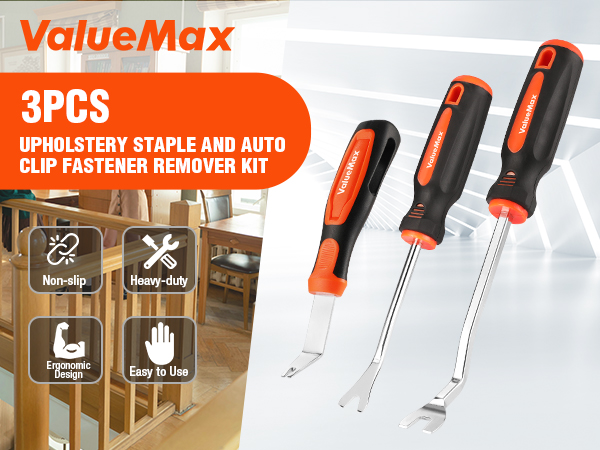 3PCS UPHOLSTERY STAPLE AND AUTO CLIP FASTENER REMOVER KIT