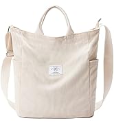 KALIDI Corduroy Tote Bag, Large Messenger Bag Shoulder Hobo Anti Splash Crossbody Zipper Bag Casu...