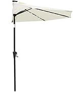 Helios&Hestia 9 ft Small Half Round Solar Powered Wall Outdoor Market Patio Umbrella with LED Lig...