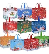 AhfuLife Extra Large Christmas Gift Bags, 10 Packs Christmas Tote Bags with Handles, Reusable Non...