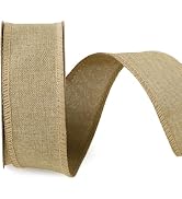 LaRibbons Natural Linen Wired Ribbon, 1 1/2 Inch x 12 Yard Continuous, Burlap Wired Ribbon for Sp...