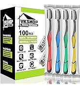 VKshop 100 Bulk Charcoal Toothbrushes, Individually Wrapped Travel Toothbrush Set for Adults Kids...
