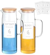 KitHero Laundry Detergent Dispenser Set with Bamboo Lids and Handles - Easy Pour 2 Pack 50 oz Liq...