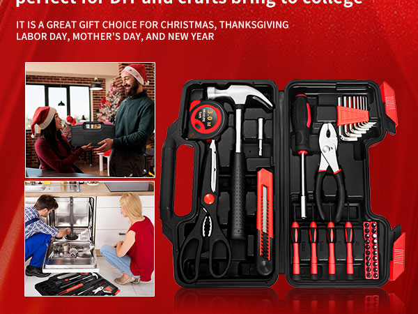 Household Tool Set, General Household Hand Tool Kit with Plastic Toolbox Storage Case