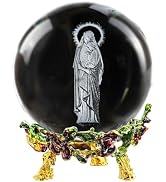 ZEERSHEE 2.3in 3D Virgin Mary Holding Jesus Crystal Ball with Rose Stand Laser Engrave Christian ...