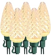 Brizled C9 Christmas Lights, 16ft 25 LED Faceted C9 Warm White Christmas Lights, Connectable Indo...