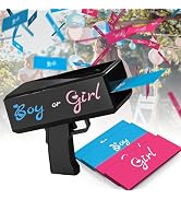 POPUPARTY Black Gender Reveal Money Gun with Pink and Blue Prop, Handheld Spray Cash Gun Shooter ...