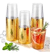 Nervure 120PCS Gold Plastic Cups - 10Oz Gold Rim Plastic Cups - Heavy Duty Disposable Cups - Clea...