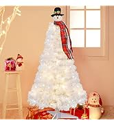 Juegoal 4FT Lighted Artificial Christmas Tree with Snowman, White Salem Pencil Pine Tree with 100...