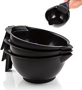 Hair Dye Bowl Set – 3 Black Salon Color Bowls with Measurements, Pour-Spout, Handle and Combed Ed...