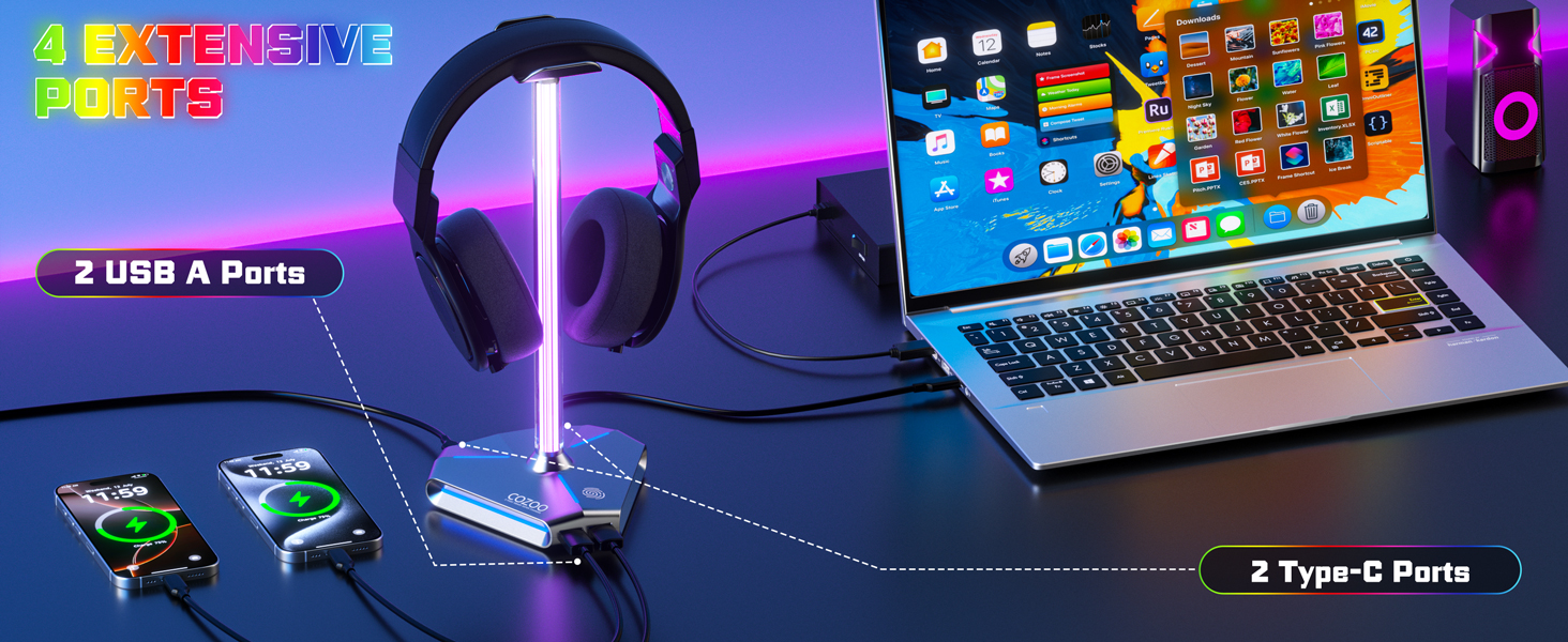 Headphone Stand with USB Charger