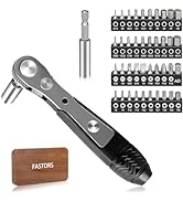 FASTORS Right Angle Screwdriver,42 PCS 1/4 Mini Ratchet Set,90 Degree Offset Ratcheting Wrench,He...