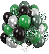 Paready Green and Black Balloons Set, 60Pcs Metallic Green Silver Graduation Balloons,12 Inch Bla...
